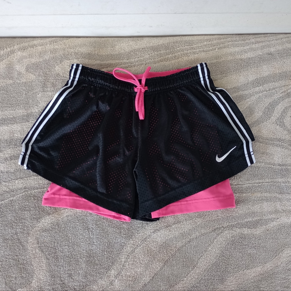 NIKE PRO COMBAT WOMEN'S PINK BLACK COMPRESSION LINED ATHLETIC SHORTS SZ SMALL